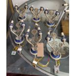 WALL SCONCES, a set of six, each 52cm H x 22cm W, blue detail. (6)