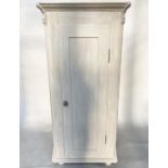 ARMOIRE, 19th century French traditionally grey painted with single panelled door enclosing hanging,