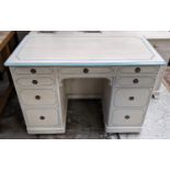 KNEEHOLE DESK, 117cm W x 59cm D x 81cm H, Victorian and later painted with eight drawers.