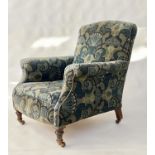 ARMCHAIR, early 20th century with blue and green Art Deco pattern carpet weave upholstery, 84cm W.