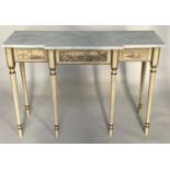 CONSOLE TABLE, Italian style breakfast form with carrara marble top cherub painted frieze and reeded