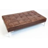 FLORENCE KNOLL STYLE FOOTSTOOL, Danish style buttoned tan leather with chrome supports, 33cm H x
