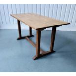 DINING TABLE, early 20th century oak restrained rectangular form raised upon simple double