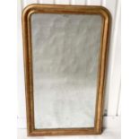 OVERMANTEL MIRROR, 19th century French Louis Philippe giltwood arched with incised and beaded frame,