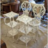 GARDEN CHAIRS, a pair each 88cm H x 39cm W, white painted metal and two similar three tiered