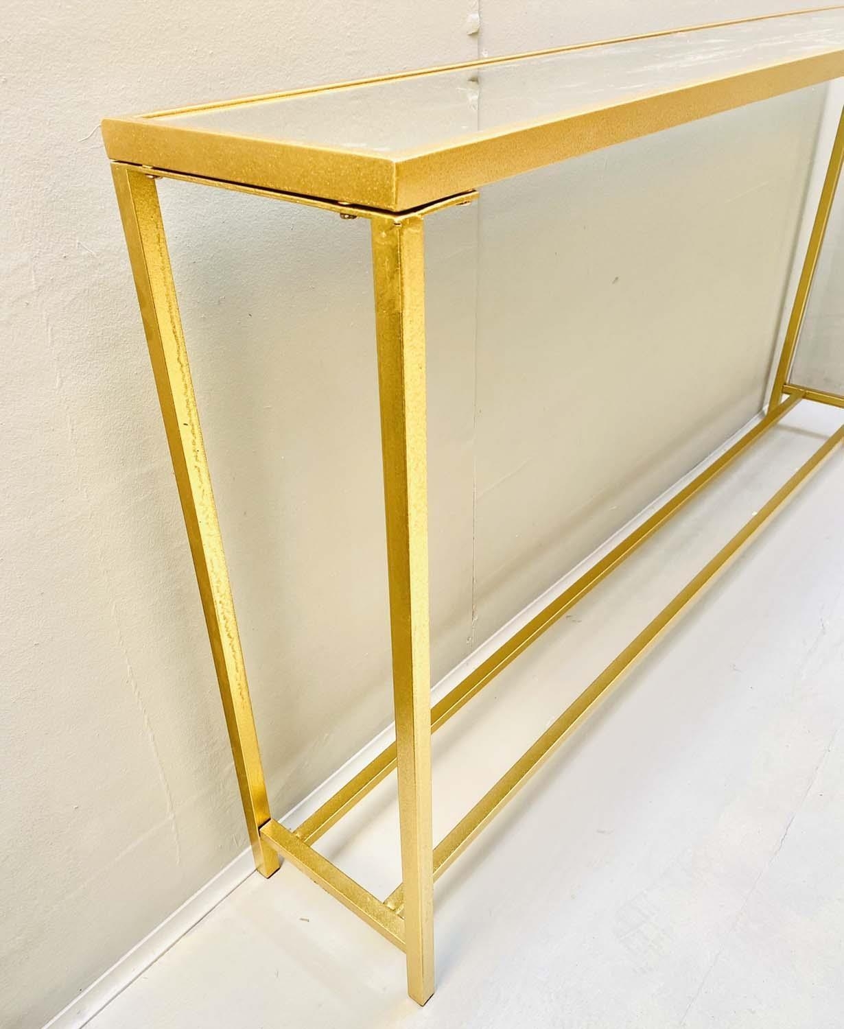 CONSOLE TABLE, 79cm H x 152cm W x 25.5cm D, mirrored glass top, gilt metal frame with stretcher to - Image 3 of 3