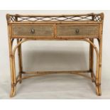 WRITING TABLE, early 20th century bamboo framed and cane panelled with gallery and two frieze