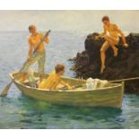 ANTOLY DEMENKO (b.1979, Ukrainian) 'Boys Bathing', oil on canvas, 65cm x 51cm.