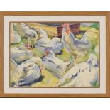 ANNA CHEREDNICHENKO (1917-2003) 'Chicken yard' 1964, watercolour/paper, 49cm x 69cm.