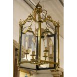 HALL LANTERN, Louis XVI design, brass of hexagonal form with glass panels and six lights, 79cm H x