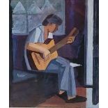 VALERI MASYUKOV (born in 1947) 'Guitar player', gouache paper, 43cm x 36cm.