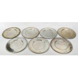 ITALIAN PEWTER PLATES, a set of eight, reeded border crown monogram, touch marks each measuring 32cm