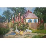 NATALIA INVANCHENKO (born in 1971, Ukrainian) 'The village day', oil on canvas, 40cm x 60cm.