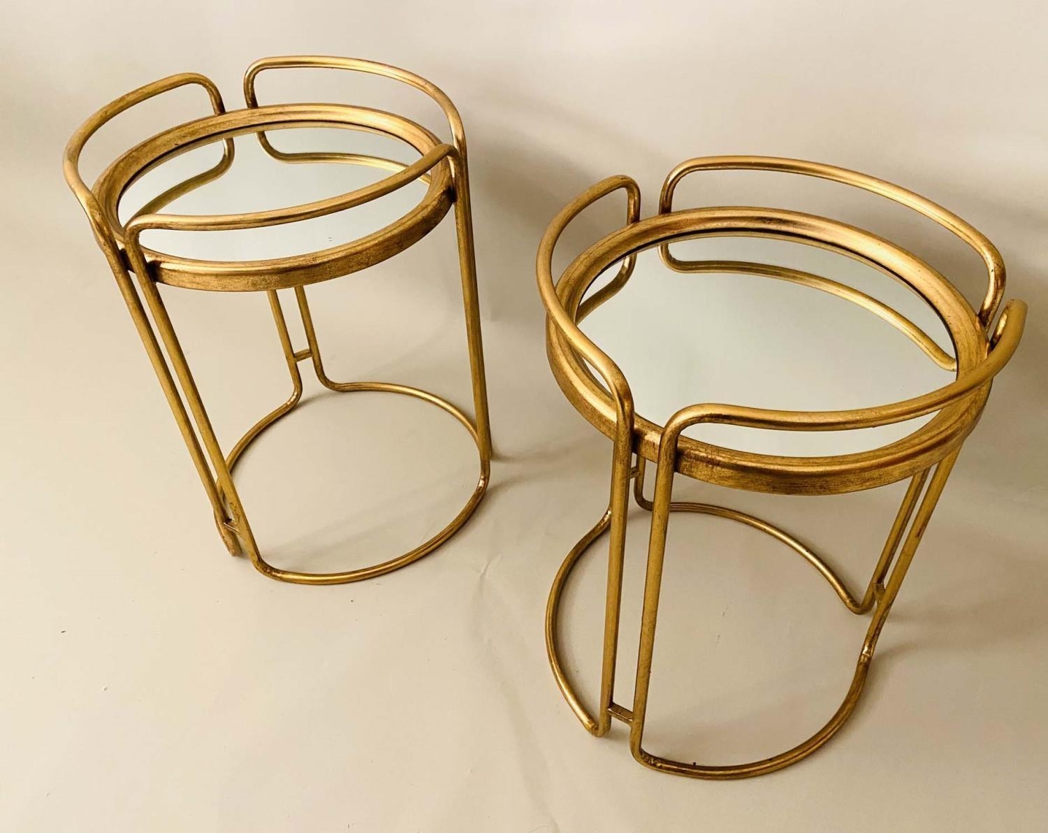 SIDE TABLES, a pair, 63cm H x 48cm D, 1970s Italian Style, gilt metal, mirrored glass inset tops. ( - Image 5 of 5