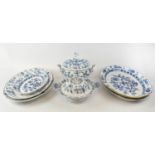 MEISSEN PLATTERS, onion pattern, blue and white, comprising four platters, oval dish plus two