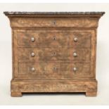 COMMODE, 19th century French Louis Philippe mahogany of small proportions with four long drawers and