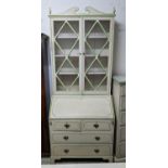 BUREAU BOOKCASE 91cm W x 218cm H x 56cm D Edwardian and later painted with two glazed doors, sloping