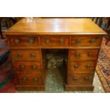 PEDESTAL DESK, 91cm W x 73cm H x 57cm D Victorian mahogany with nine drawers of narrow proportions.