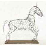 WIREWORK HORSE, galvanised wire work in the form of a foal on stand, 11cm H x 93cm W x 22cm D.