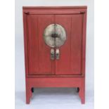 MARRIAGE CABINET, 101cm H x 76cm W x 38cm D, 19th century Chinese scarlet lacquered and silvered
