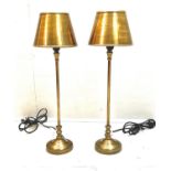 LIBRARY LAMPS, pair, 64cm H x 20cm D, gilt metal shade and stands. (2)