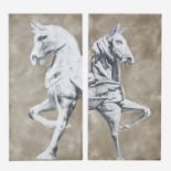 CONTEMPORARY SCHOOL HELENIC HORSE PRINTS, a set of two, on canvas, 185cm H x 90cm W. (2)