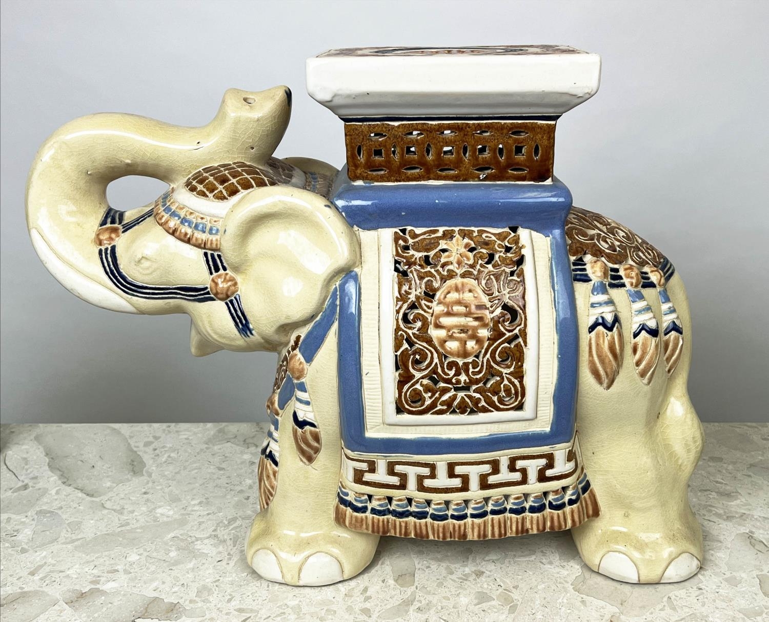 ASIAN CERAMICS, to include two elephant stands and a pair of dogs of foo, largest 39cm H x 50cm. (4) - Image 6 of 6