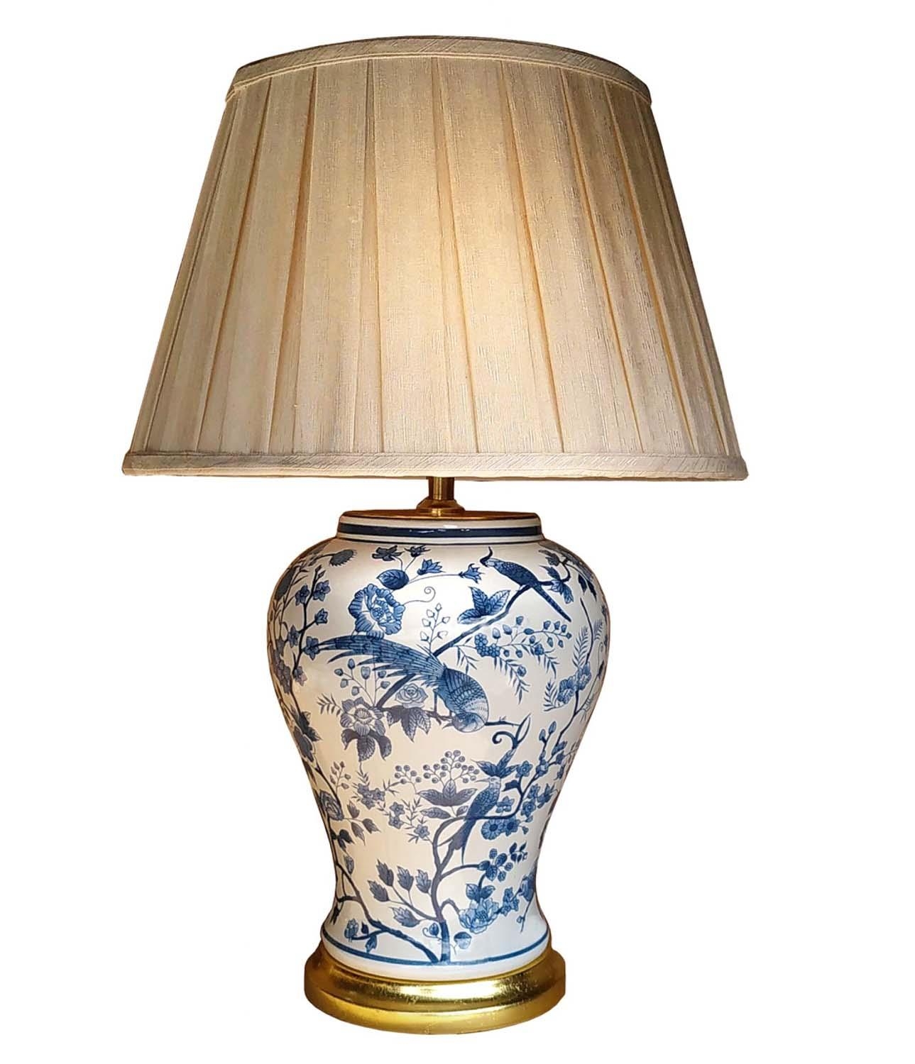 TABLE LAMP, 67cm H, Chinese Export style blue and white ceramic pleated shade.