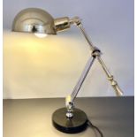 DESK LAMP, 45cm high, adjustable, polished metal with gilt detail.