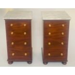 PIER CHESTS, a pair Victorian figured mahogany each with four drawers and Carrara marble tops,