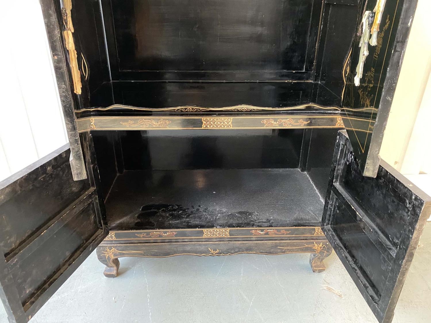 CHINESE SIDE CABINET, 152cm H x 102cm W x 52cm D, Chinese lacquered gilt Chinoiserie and stone - Image 4 of 6