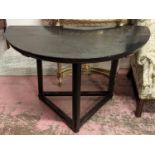 DEMI LUNE CONSOLE TABLE, 123cm W x 61cm D x 79cm H, Chinese black lacquer.