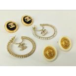 CHANEL EARRINGS, three pairs of earrings, comprising gilt metal, diamante and enamel stud