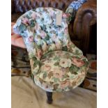 BOUDOIR CHAIR, 79cm H x 70cm W, Napoleon III ebonised in rose patterned material and green velvet.