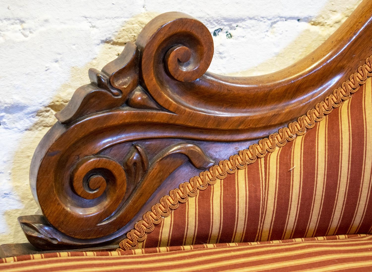 CHAISE LONGUE, 91cm H x 192cm L x 67cm D, William IV rosewood, circa 1830 in terracotta striped - Image 4 of 6