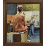 20TH/21ST CENTURY SCHOOL, 'Nude Study, in the Studio', oil on canvas, 28cm x 25cm, signed with