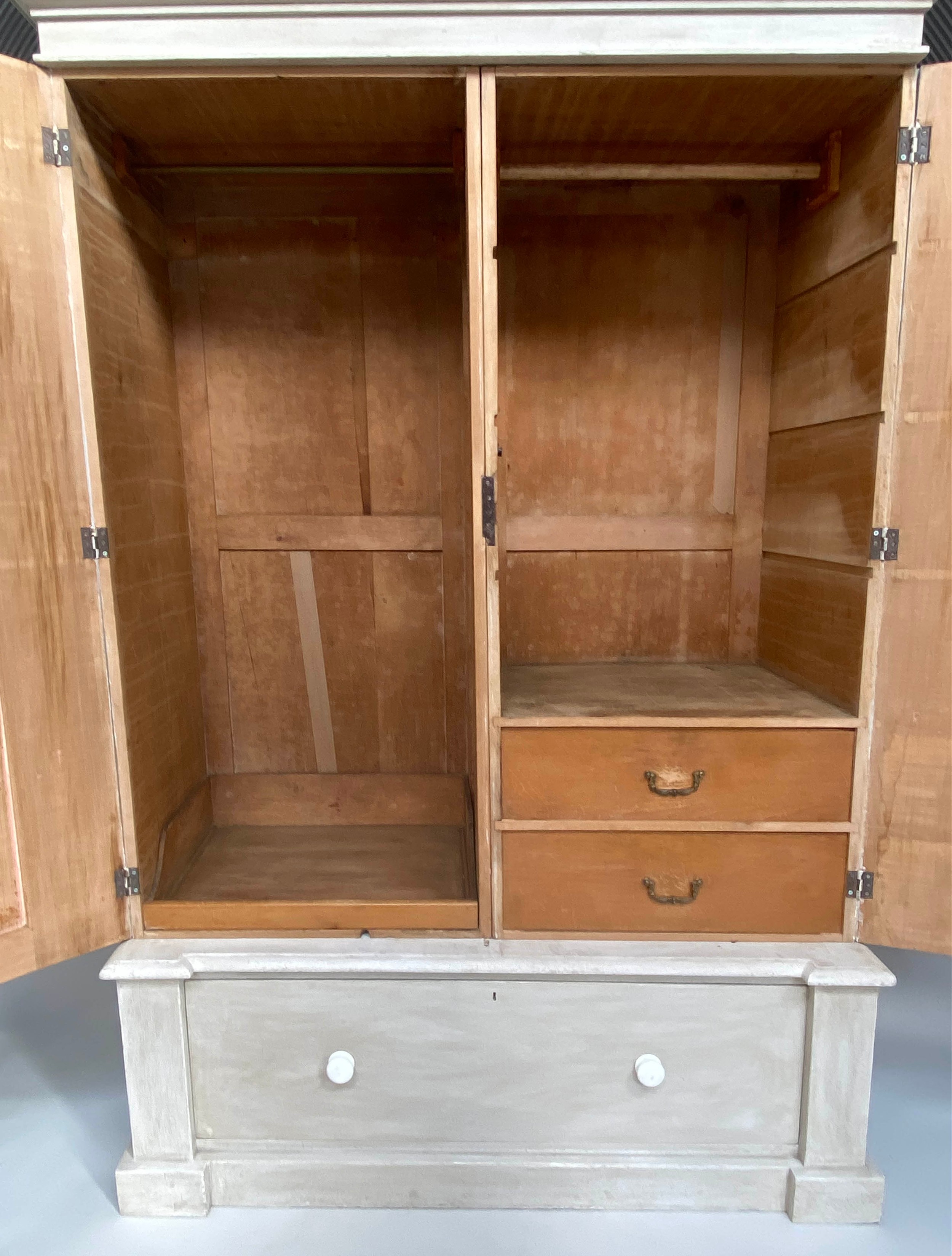 WARDROBE, 19th century, traditionally grey painted, with two doors enclosing hanging space above a - Image 5 of 11