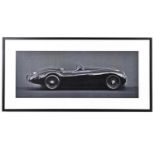 CONTEMPORARY SCHOOL PHOTO PRINT, vintage jaguar, framed and glazed 61cm x 123cm.