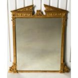 OVERMANTEL, 19th century giltwood and gesso moulded with open triangular pediment, swag frieze,