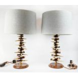 ANTHONY REDMILE STYLE ANTLER TINE TABLE LAMPS, a pair, 70cm H, with herringbone shades. (2)