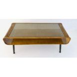 COCKTAIL TABLE, 1960s Danish style, faux rattan, glass top, 44cm high, 119cm long, 50cm wide.