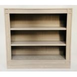 OKA OPEN BOOKCASE, limed grey oak with two shelves and plinth, 90cm W x 28cm D x 83cm H.