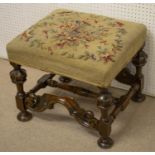 STOOL, 45cm H x 53cm x 47cm, late 19th century William & Mary style walnut with needlework