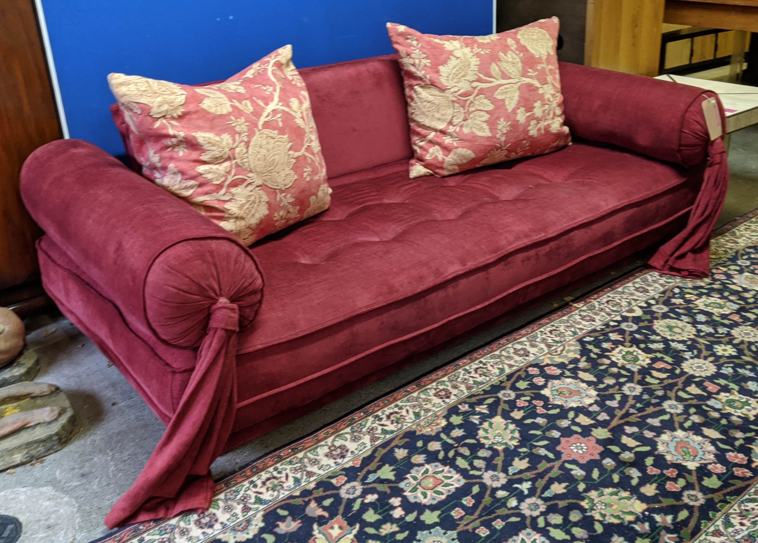 DAYBED, 210cm L x 73cm H with Colefax and Fowler upholstery and bolster type arms having two leaf