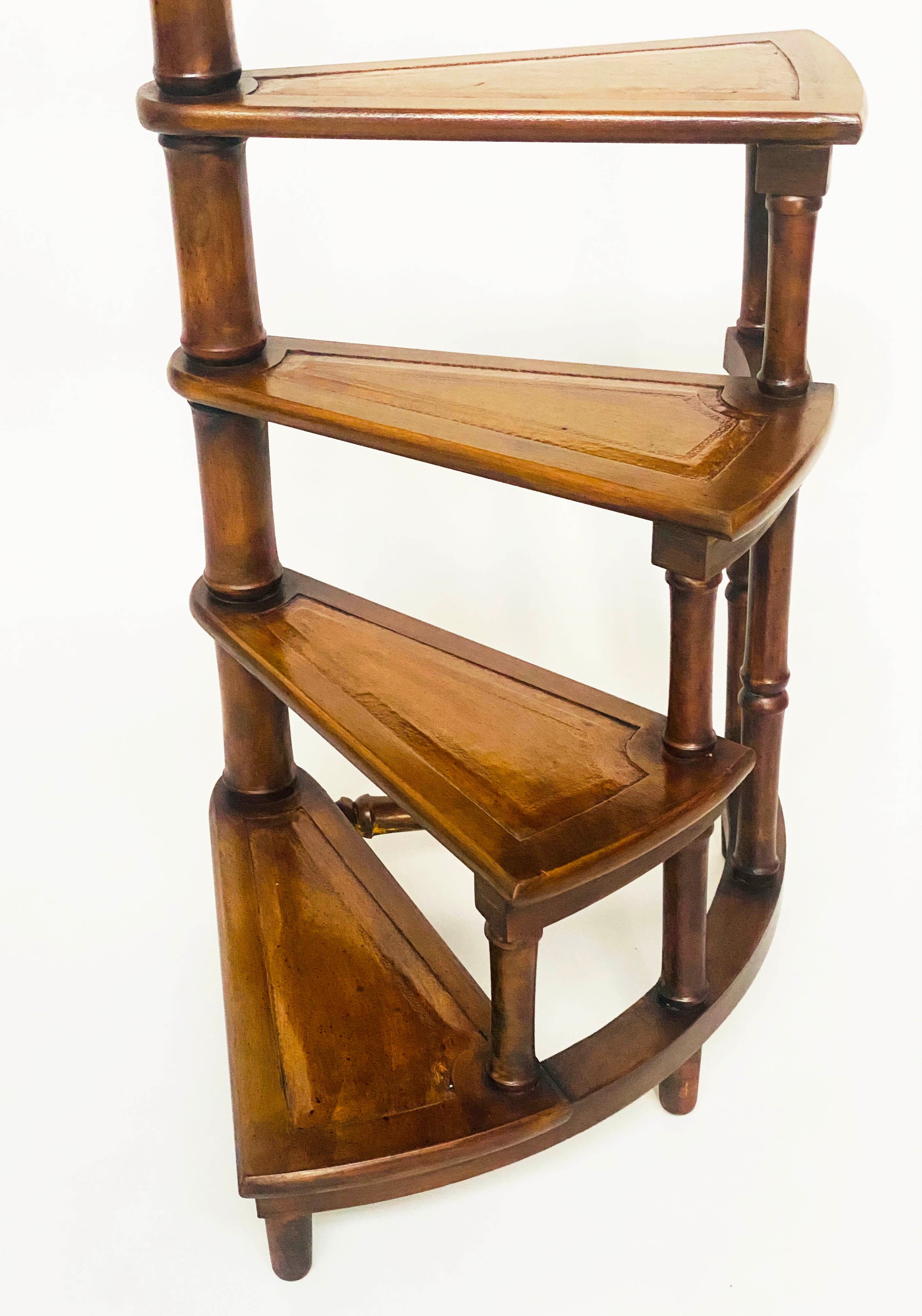 SPIRAL LIBRARY STEPS, George III style mahogany with four spiral gilt tooled leather treads and - Image 3 of 6