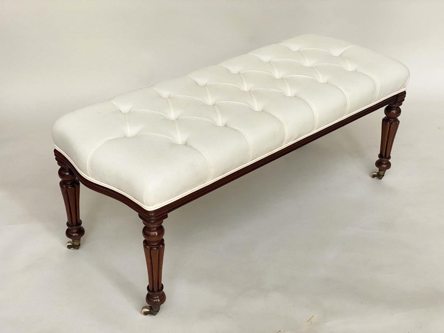 WINDOW SEAT, 19th century mahogany adapted with rectangular calico buttoned upholstery and reeded - Image 2 of 7