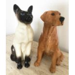 BESWICK FIGURES, large siamese cat 2139 and gold labrador 2314, each 35cm H. (2)