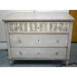 COMMODE, 83cm H x 106cm W x 56cm D, 19th century Swedish and later grey painted with three drawers.