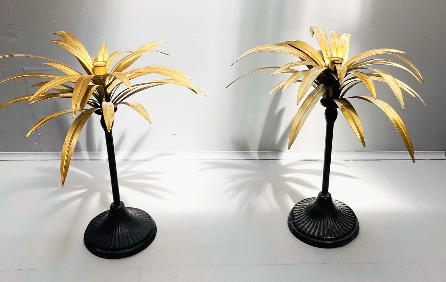 PALM TREE CANDELABRAS, a pair, 46cm H.