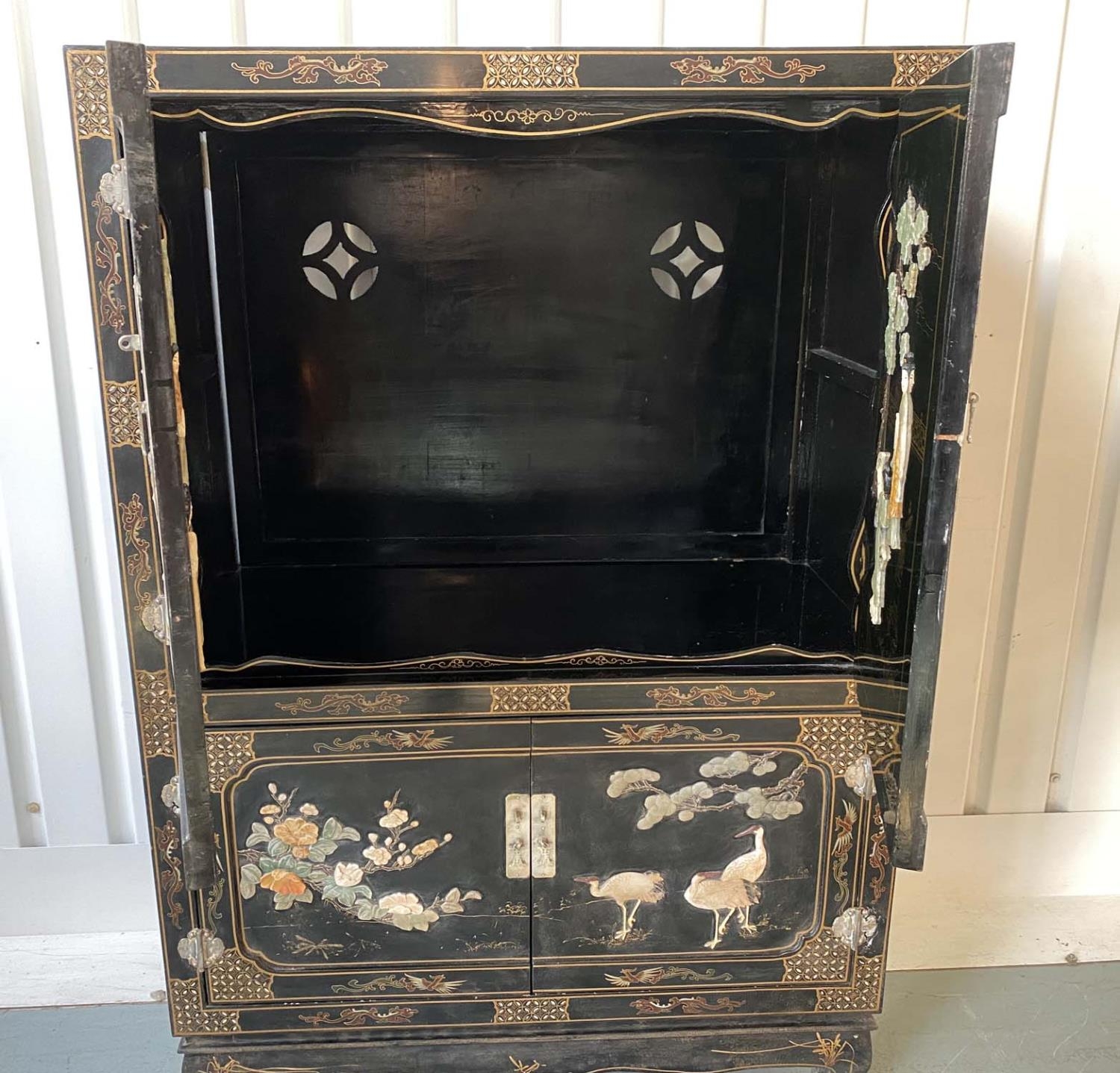 CHINESE SIDE CABINET, 152cm H x 102cm W x 52cm D, Chinese lacquered gilt Chinoiserie and stone - Image 5 of 6